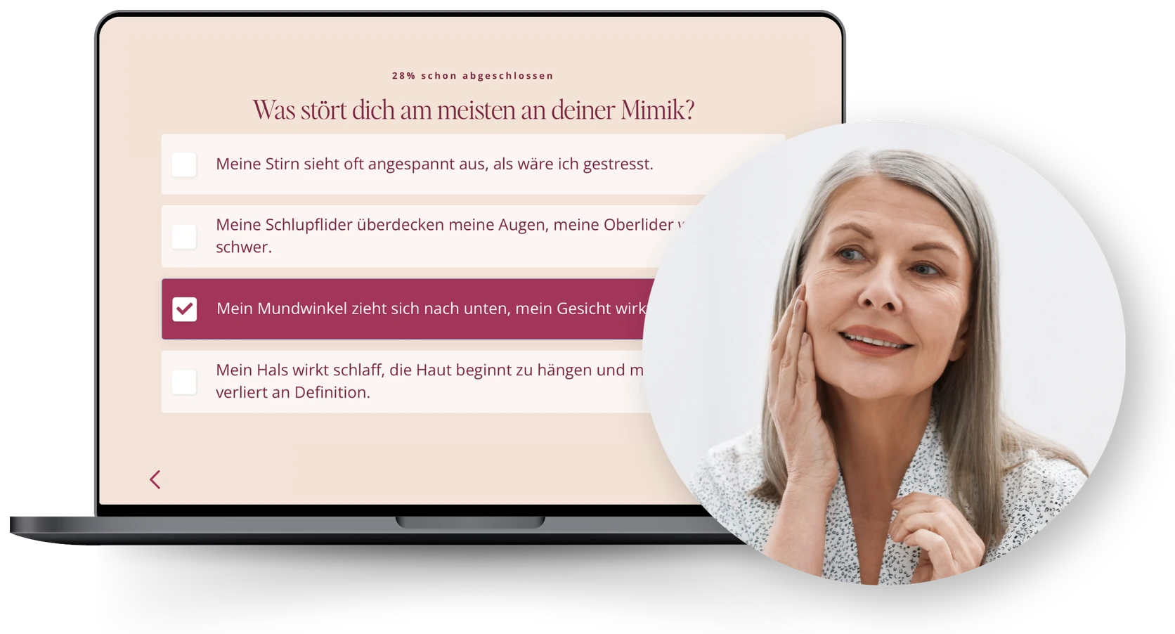 Vorschau des 0-€-Quiz „Welcher Falten-Typ bist du?" auf einem Laptop