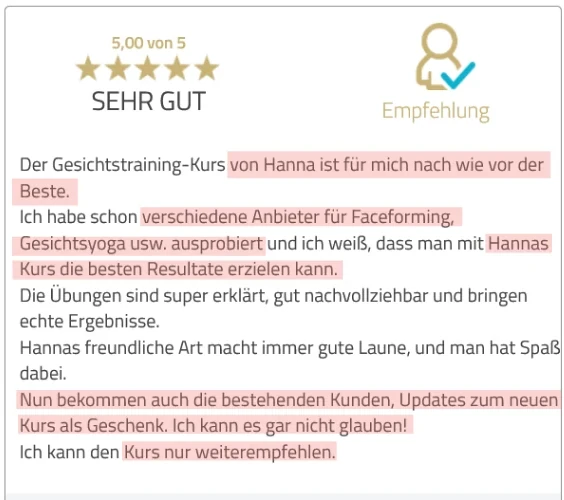 Bewertung einer Teilnehmerin