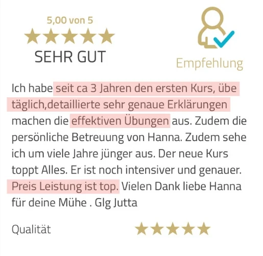 Bewertung einer Teilnehmerin
