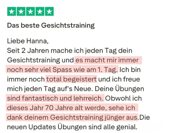 Bewertung: das beste Gesichtstraining, mit 70 Jahren jünger