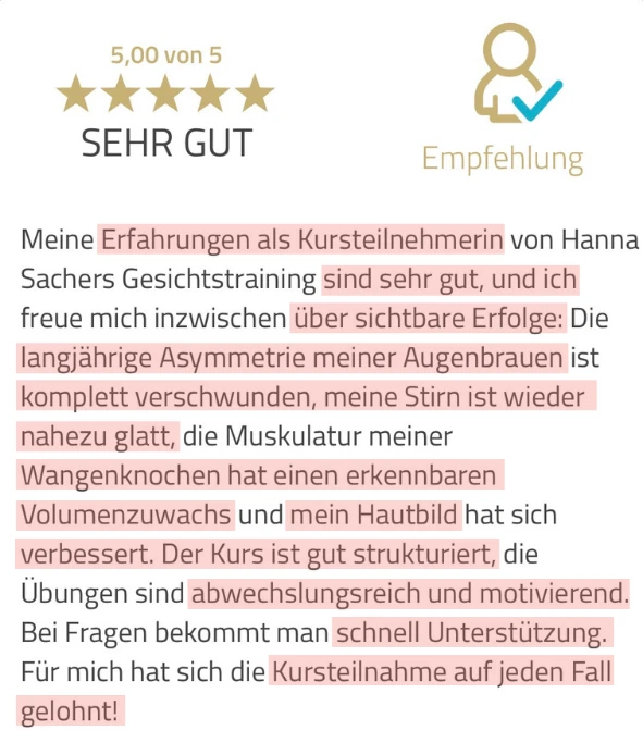 Bewertung: Asymmetrie verschwunden, Stirn wieder glatt