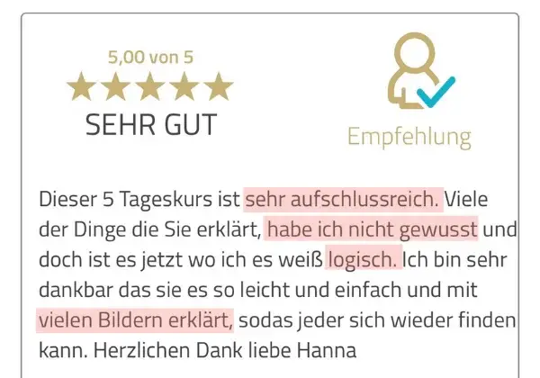 Bewertung einer Teilnehmerin