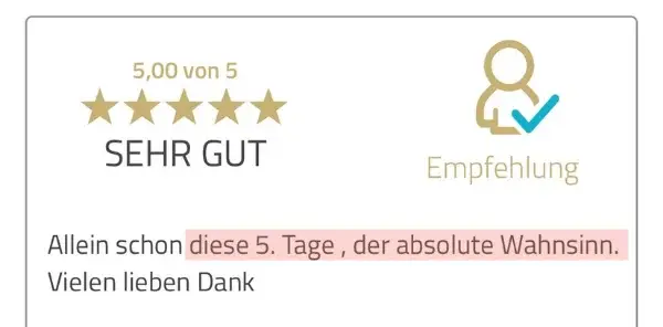 Bewertung einer Teilnehmerin